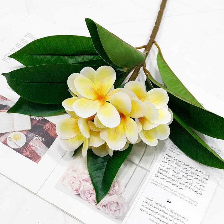 34"Real Touch Leaves Silk Plumeria Frangipani Flower Stem