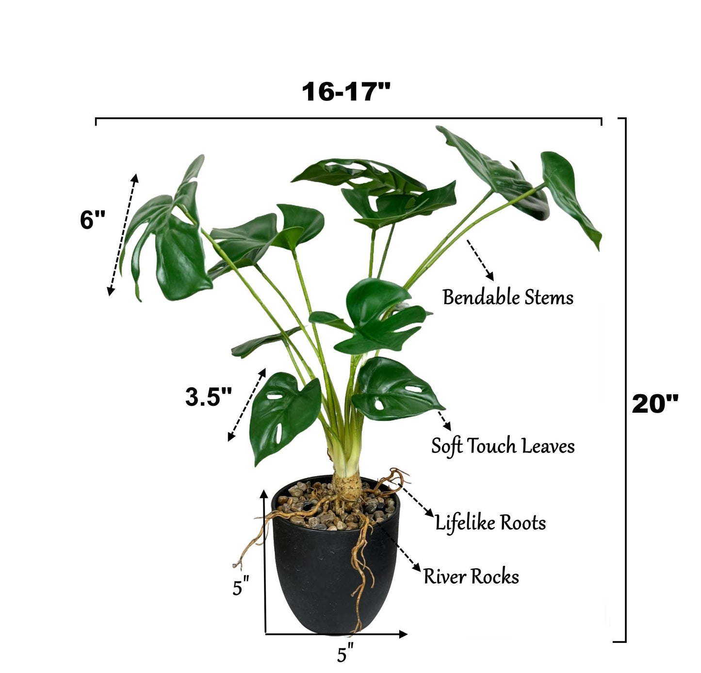 20" Potted Artificial Split Leaf Philodendron Monstera Plant