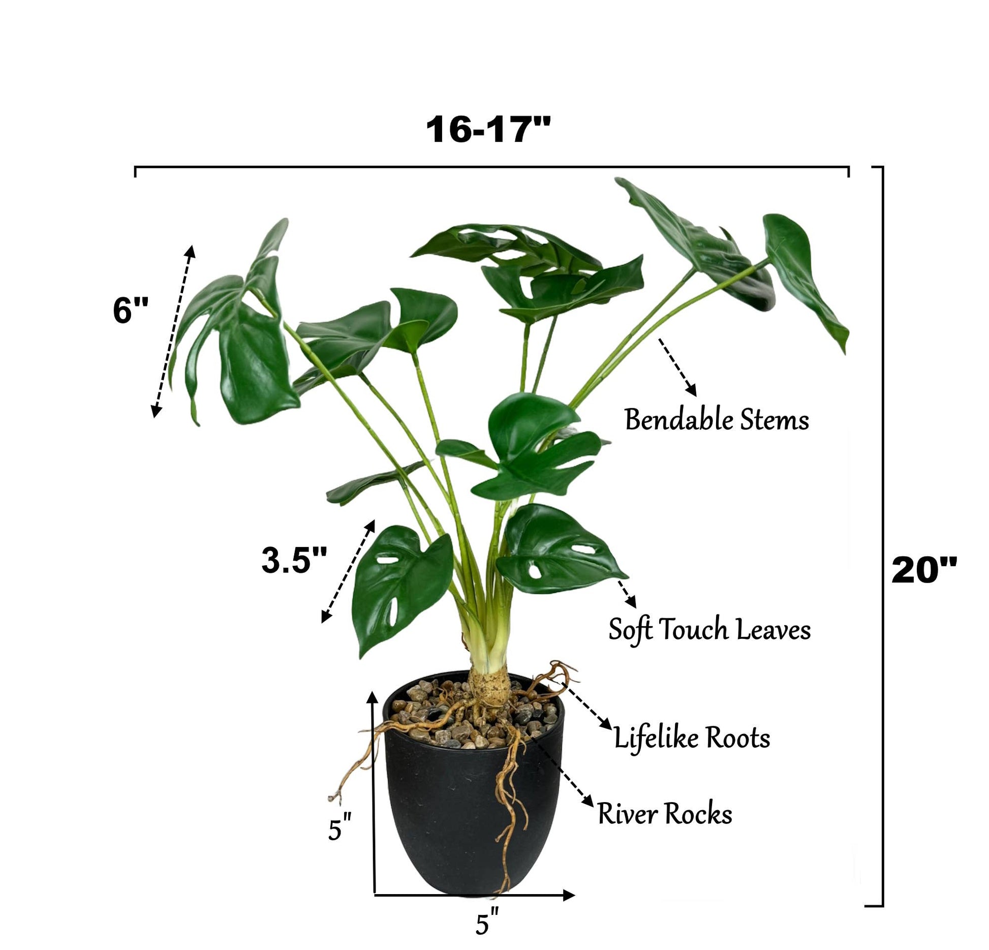 20" Potted Artificial Split Leaf Philodendron Monstera Plant