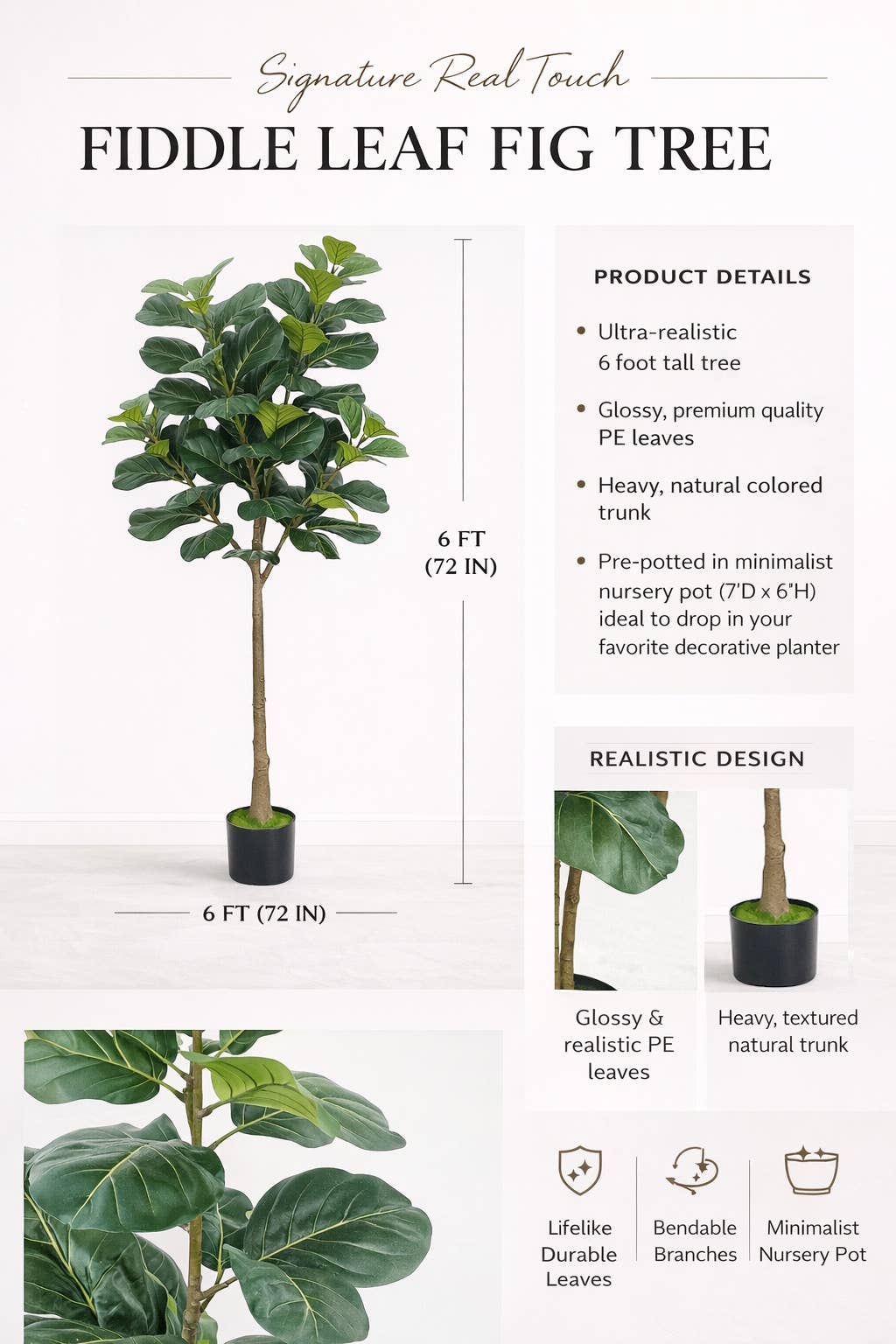 4-6Ft-Designer Faux Fiddle Leaf Fig Tree