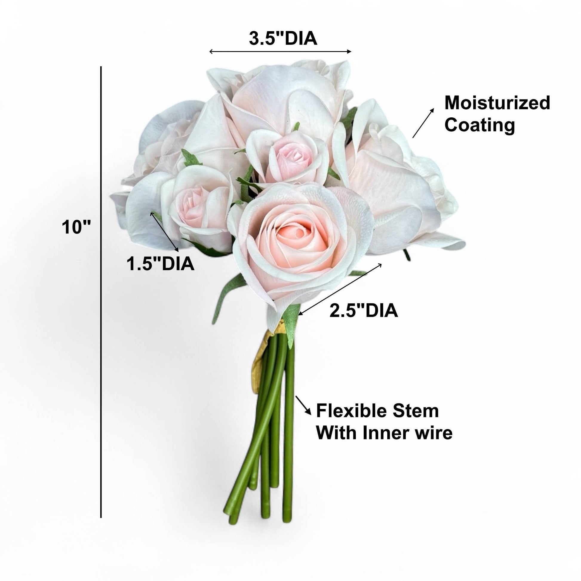 10" Pack of 6 Stems-Ultra Realistic Moisturized Touch Rose
