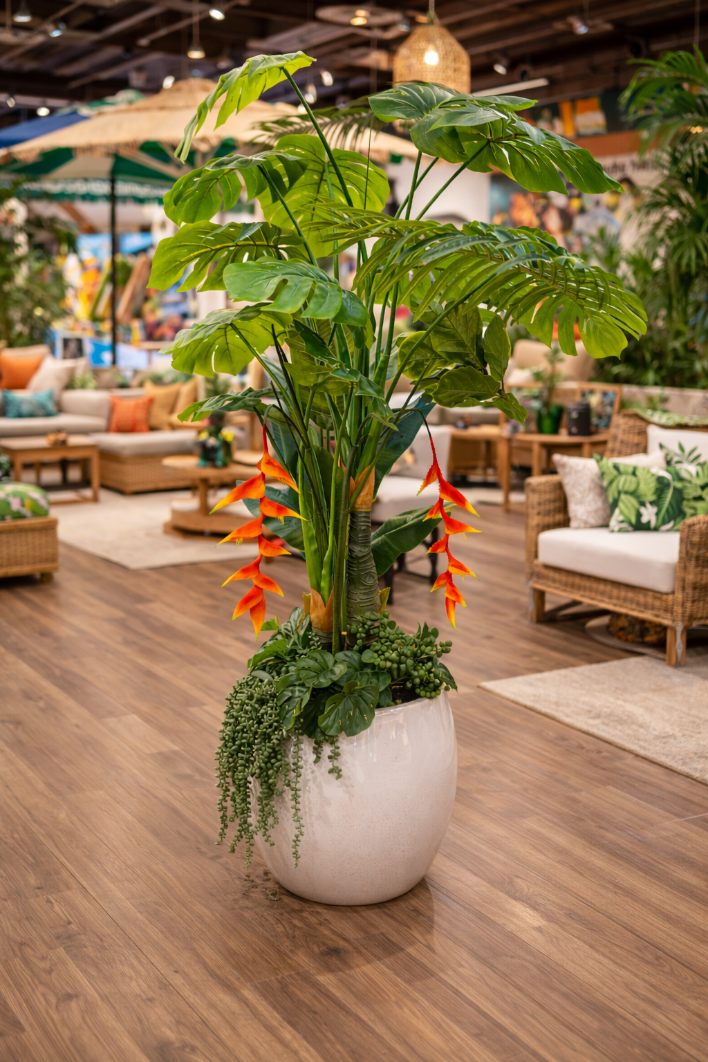 38"-Faux Large Hanging Heliconia
