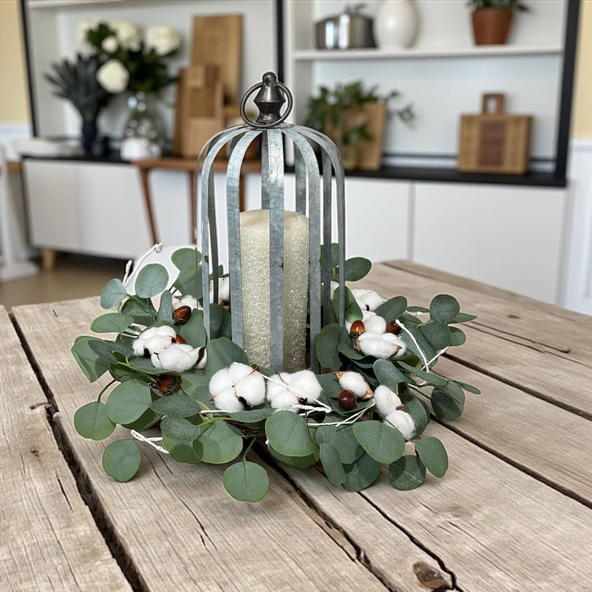 19"Rustic Eucalyptus Cotton Wreath Natural Grapevine 