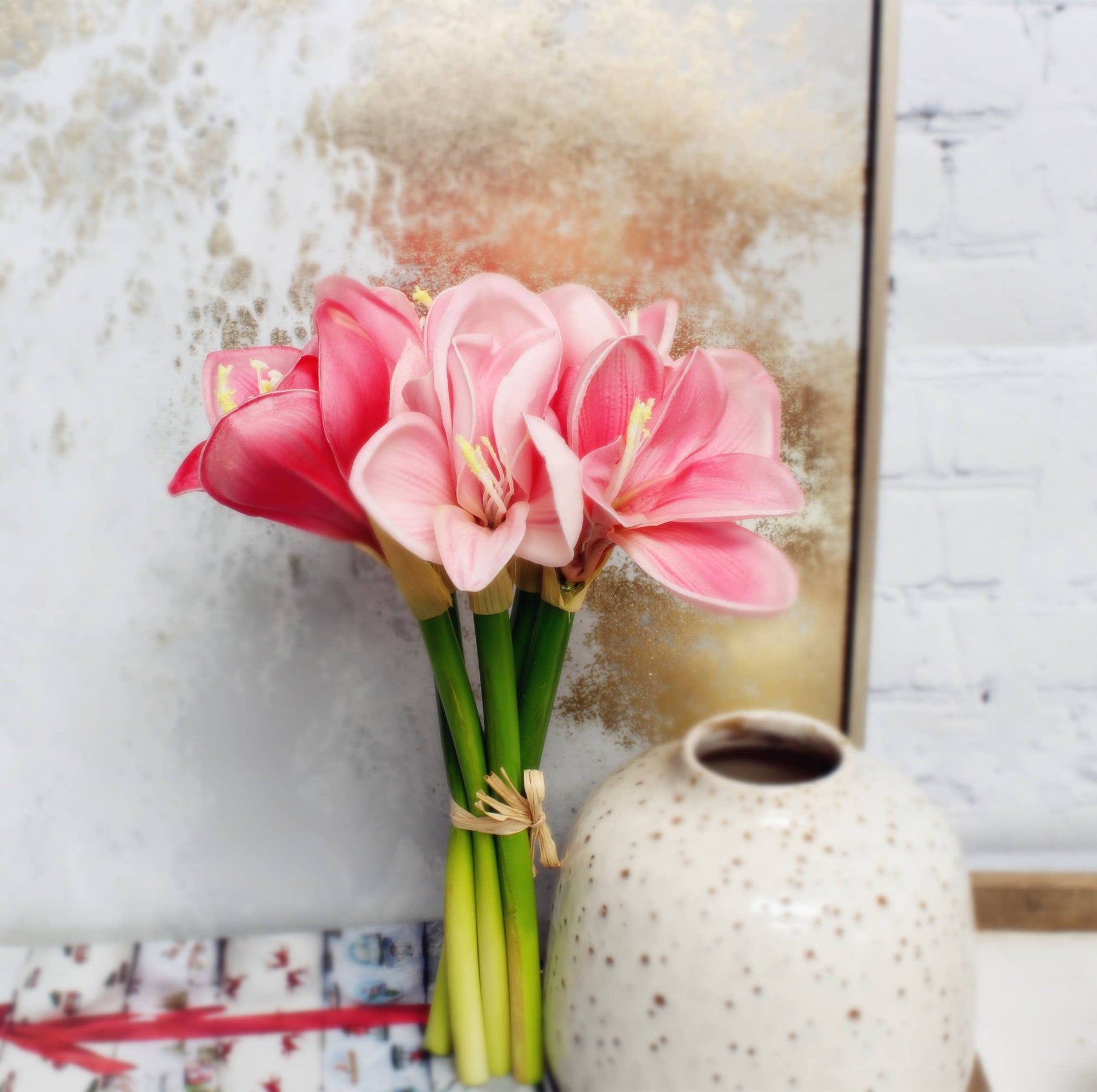 12" Real Touch faux Amaryllis-8 blooms 2 buds