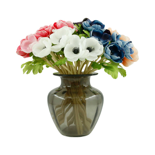 12"Real Touch Anemone-5 stem raffia tied