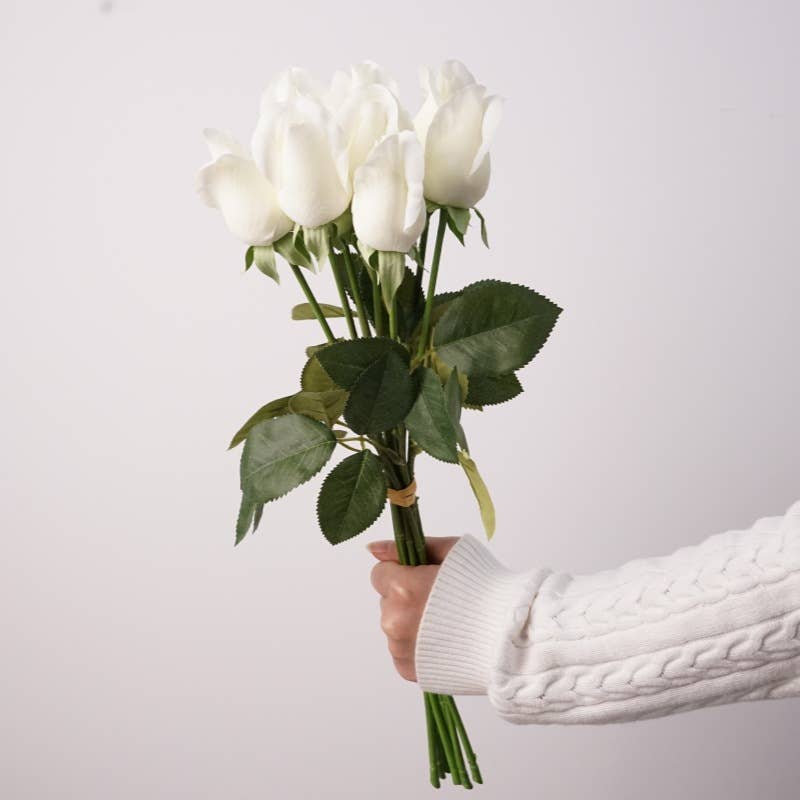 9 Stems-Raffia Tied Real Touch Moisturized Coating Rose