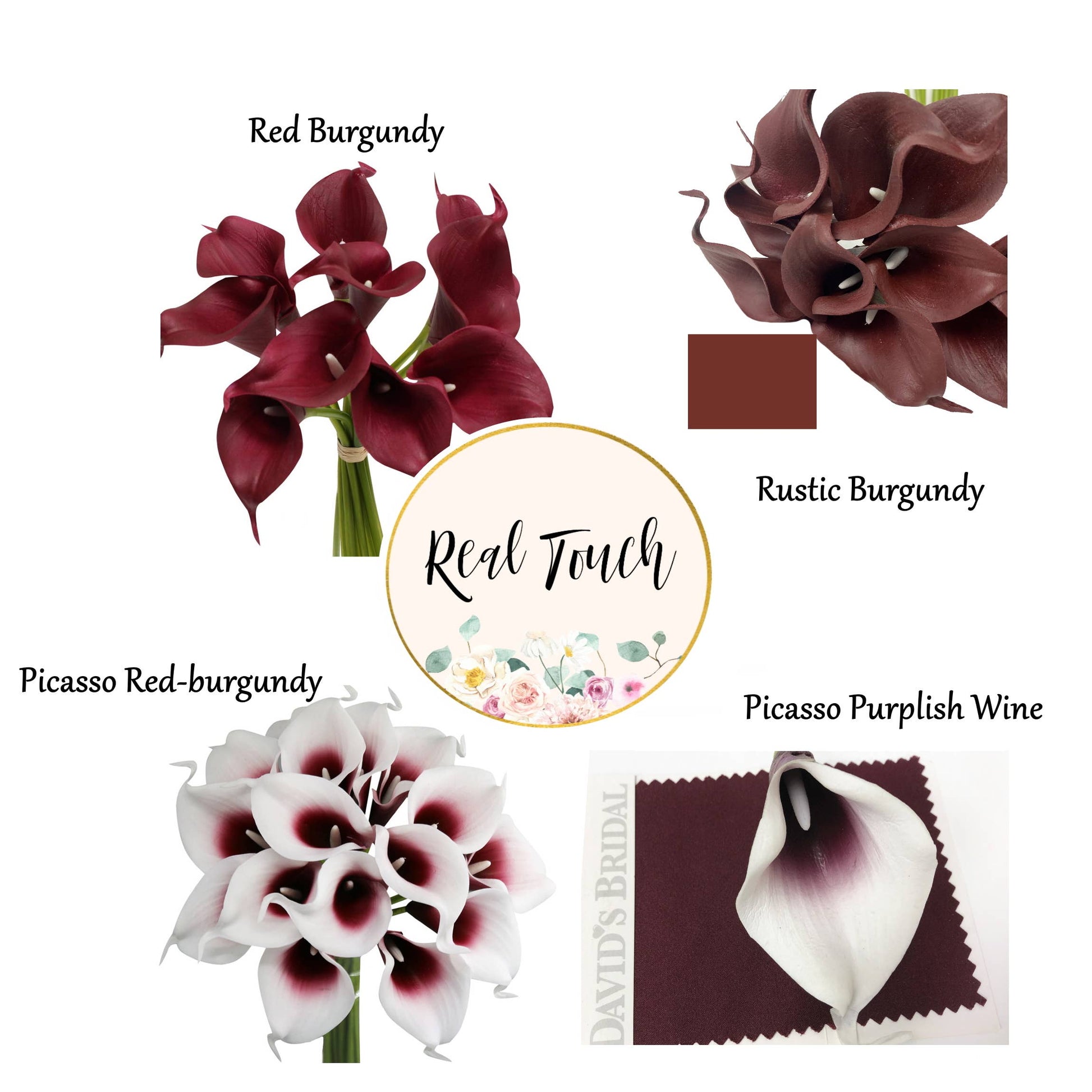 10-stem real touch calla lily-Red burgundy color palette