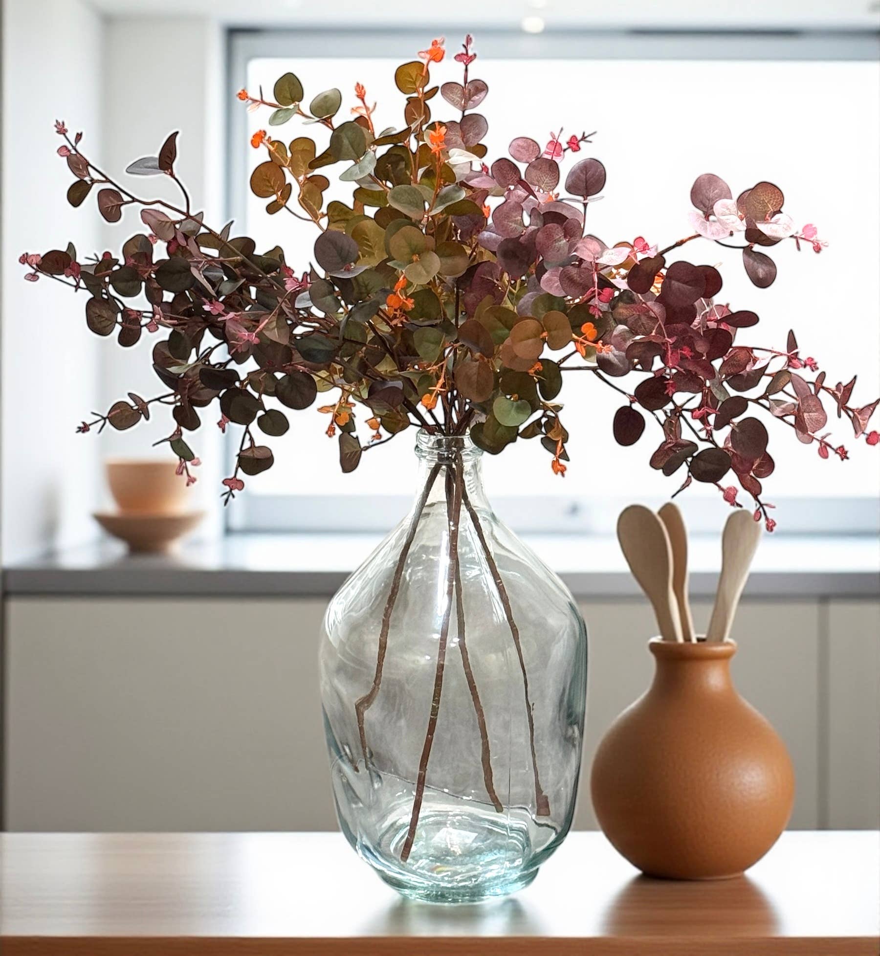 30" Rich Fall Tone Faux Eucalyptus Spray-150 Abundant Leaves