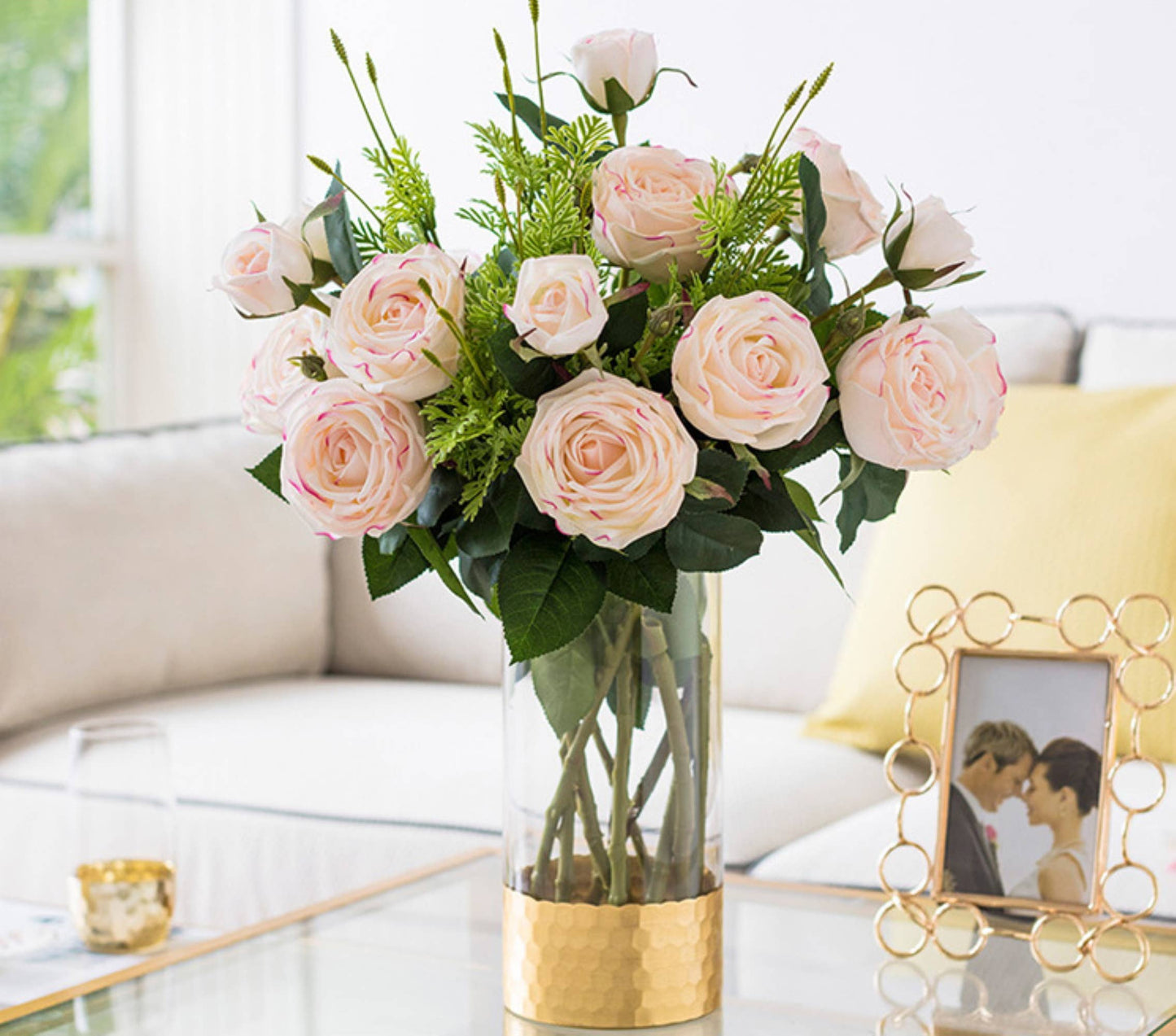 28.75"-Long Lush Elegant large bloom Real Touch Cabbage Rose