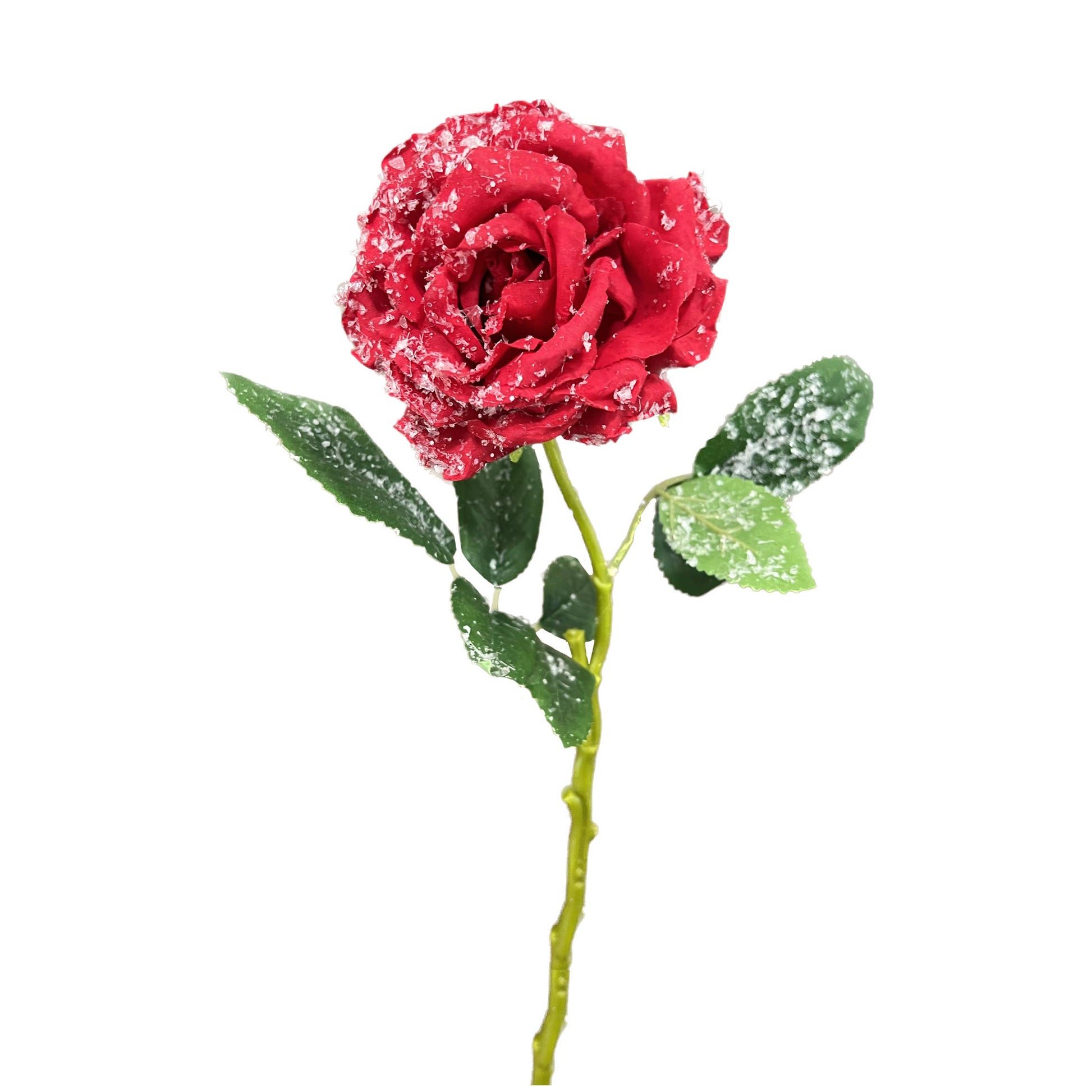 15in Snowy Silk Rose Stem – Winter Holiday Decoration