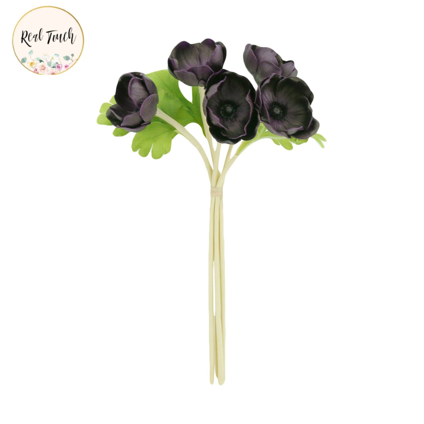12"Real Touch Anemone-5 stem raffia tied
