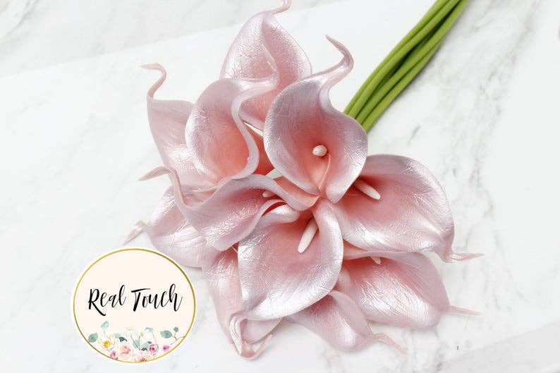 pack of 10-real touch calla lilies metallic gold silver