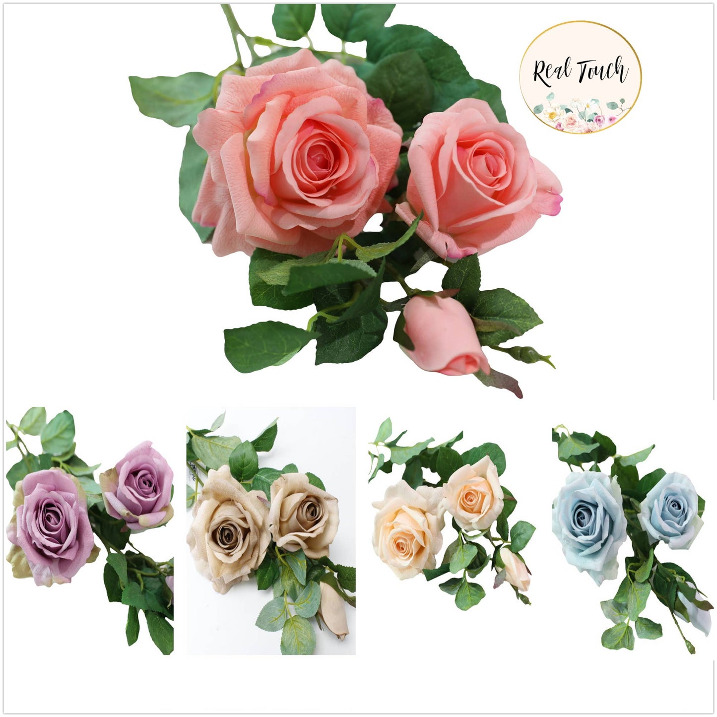 27"-Real Touch moisturized coating rose stem-3 Blooms