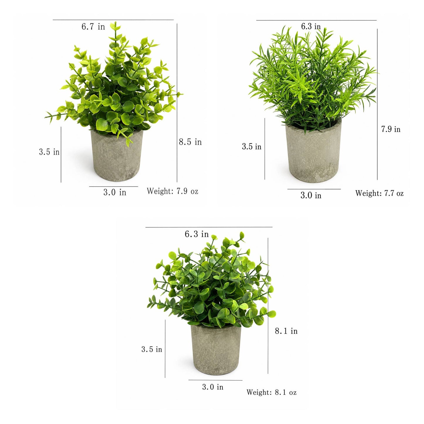 Set of 3-8"Tall Rustic Artificial Plants
