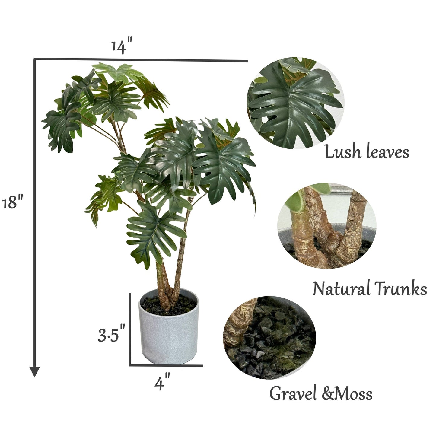 18"-Tabletop Faux Philodendron Plant in grey pot