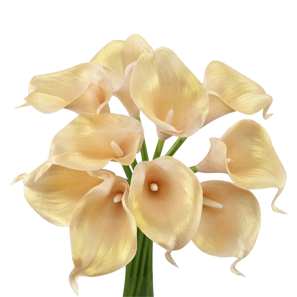 pack of 10-real touch calla lilies metallic gold silver