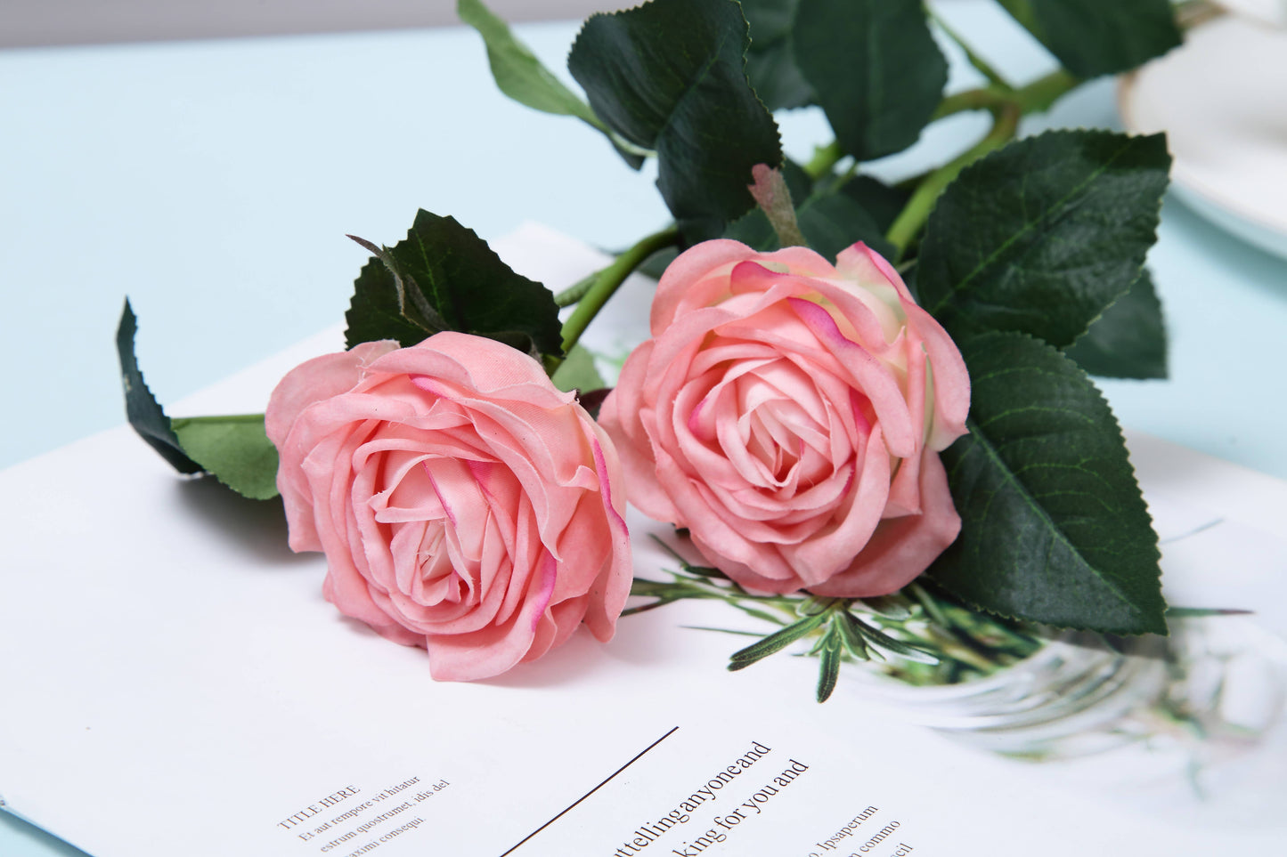 16"Real Touch Garden Tea Rose with 2 sprays