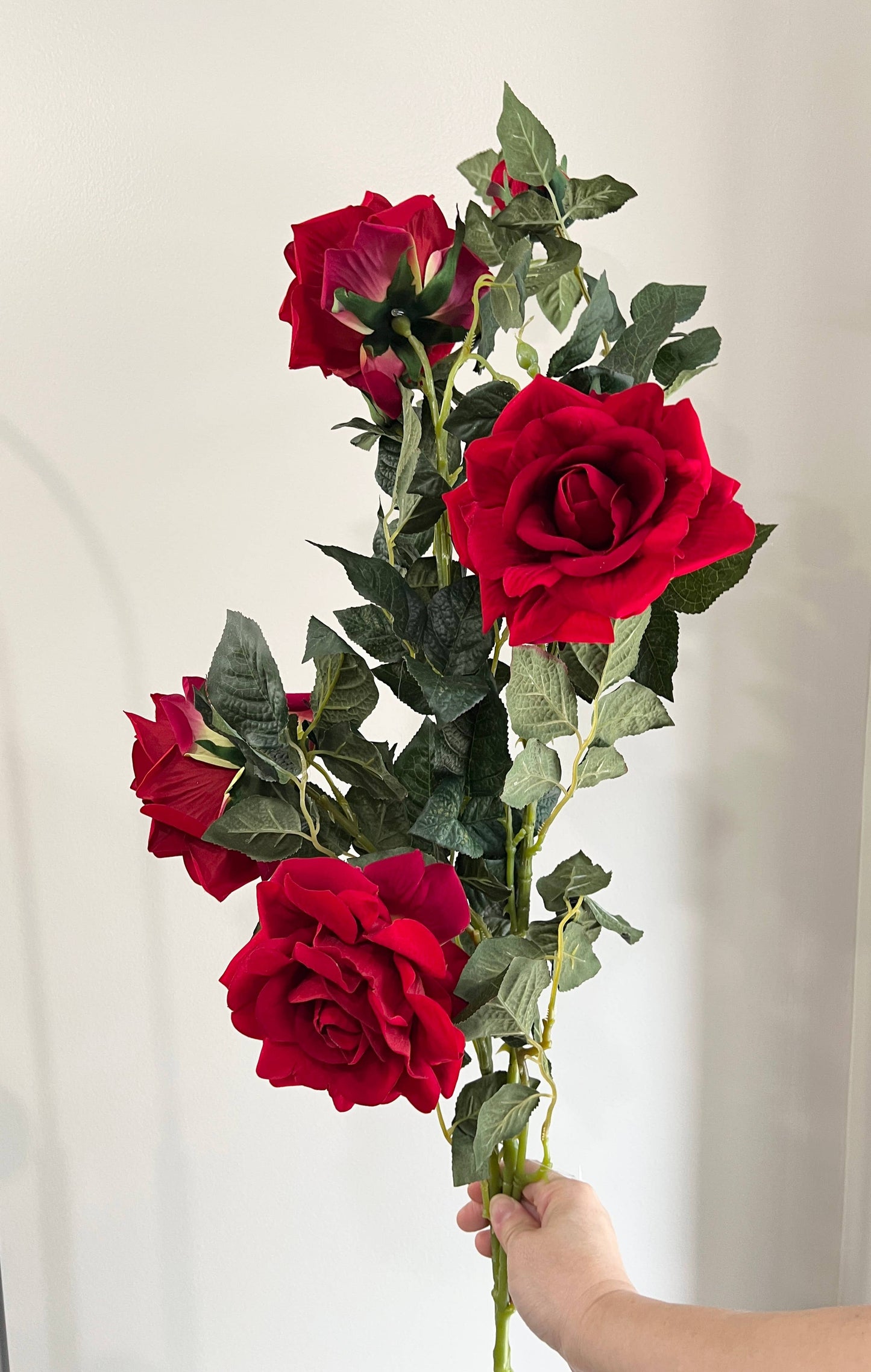32"-Large Bloom Artificial Silk Rose Stem-2 Flowers 1 Bud