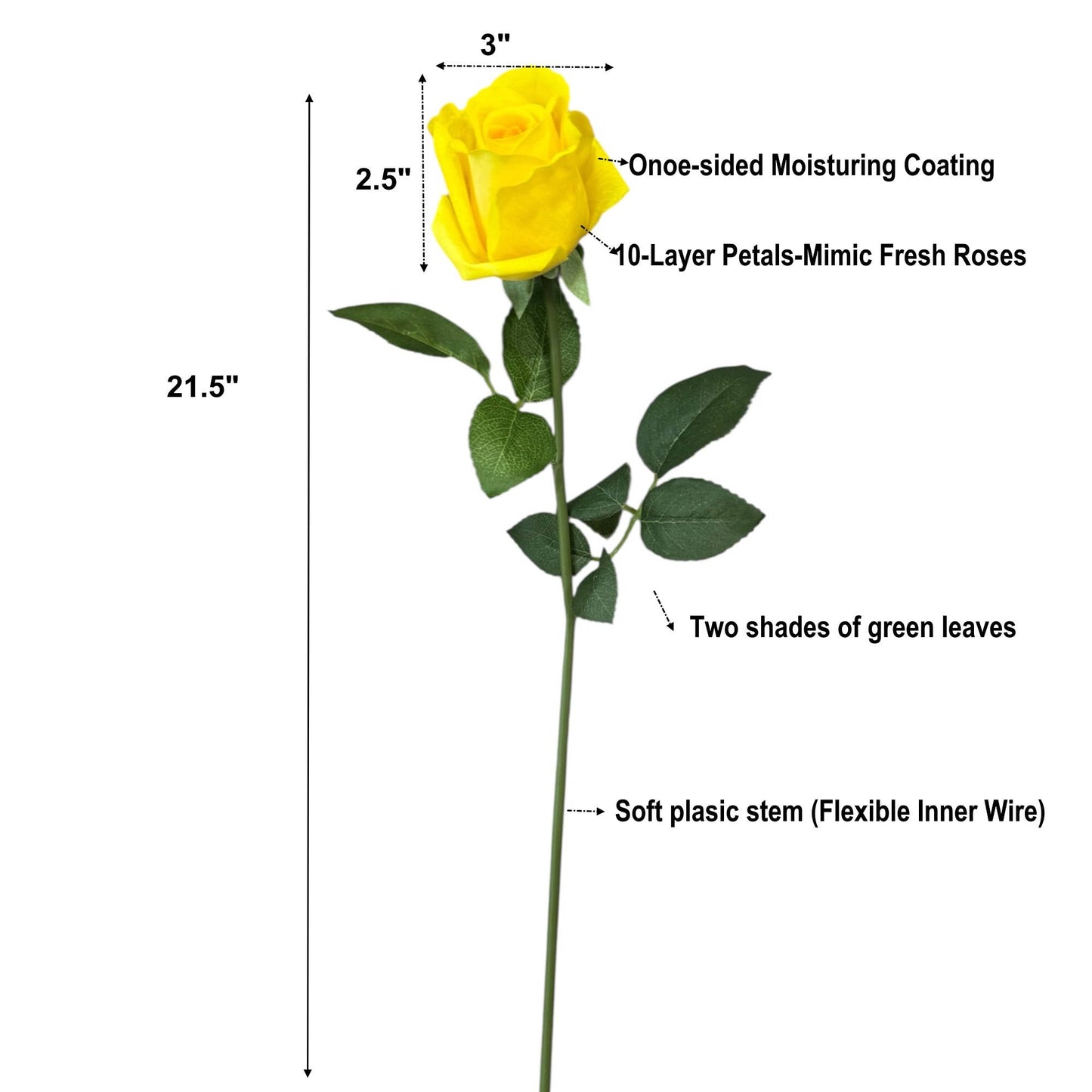 21.5" Ultra Realistic Faux Rose Stem–Moisturizing coating