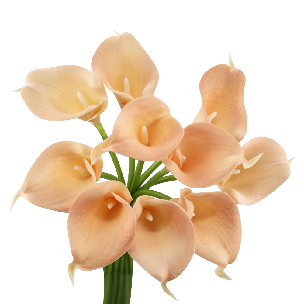 pack of 10-Peach Coral Brown real touch 14inch calla lilies