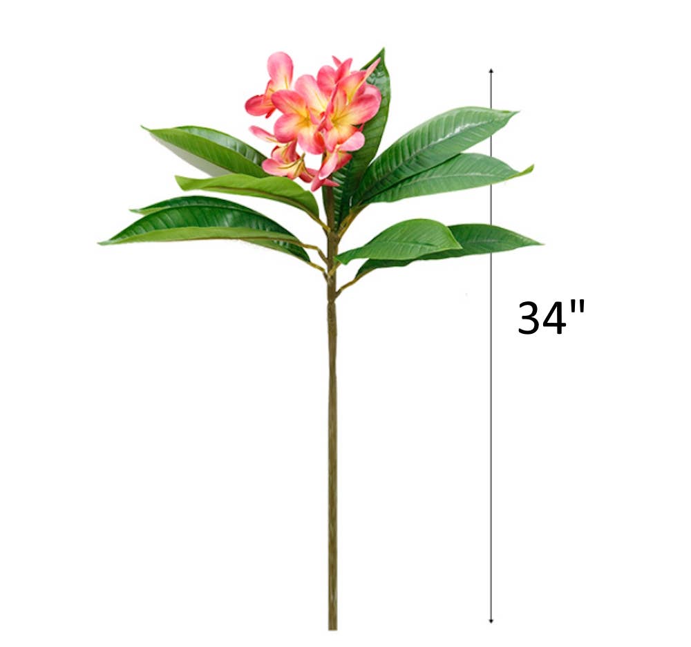 34"Real Touch Leaves Silk Plumeria Frangipani Flower Stem