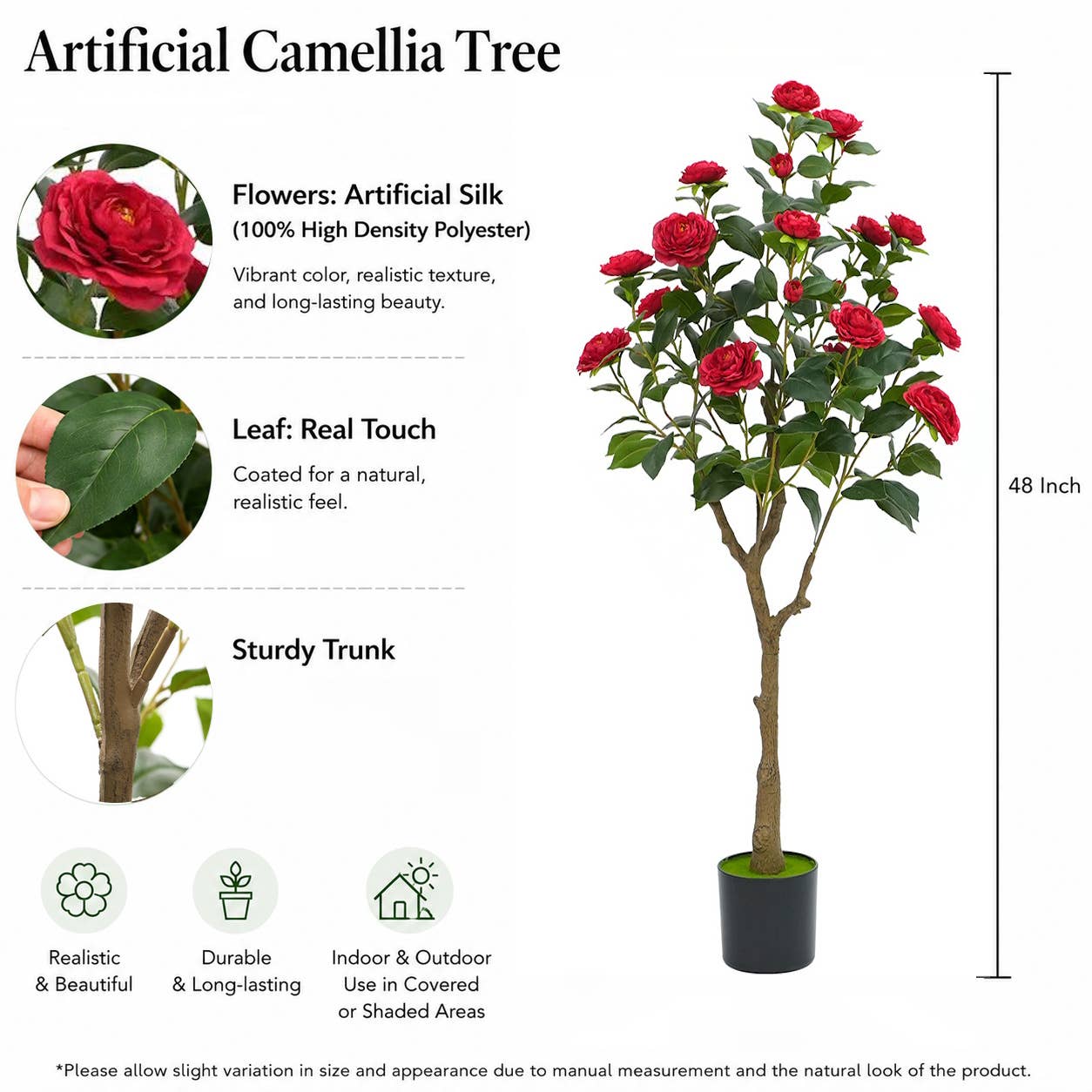  Artificial Camellia Tree with Polyester Flowers  Real Touch