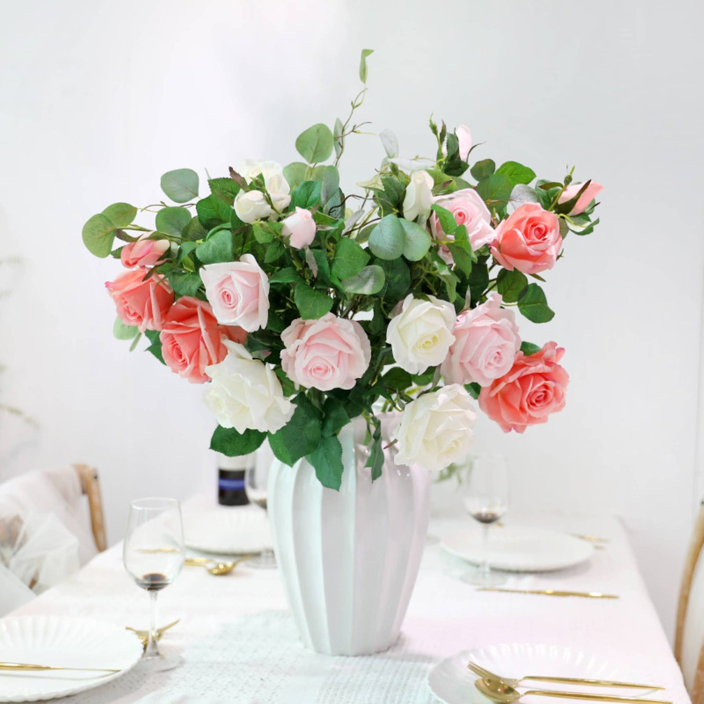 27"-Real Touch moisturized coating rose stem-3 Blooms