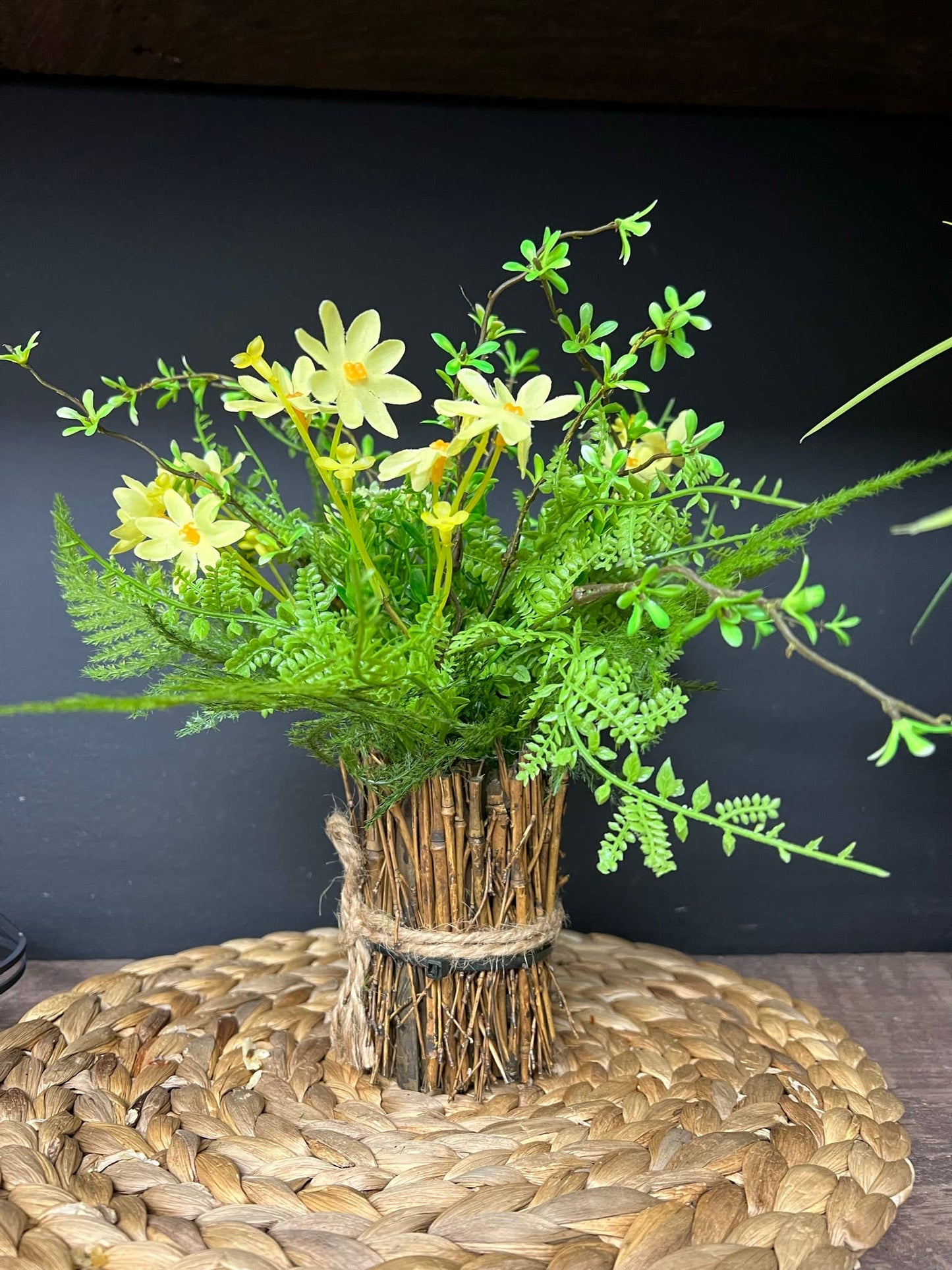 11"Tabletop centerpiece-artificial wild flowers bamboo stand
