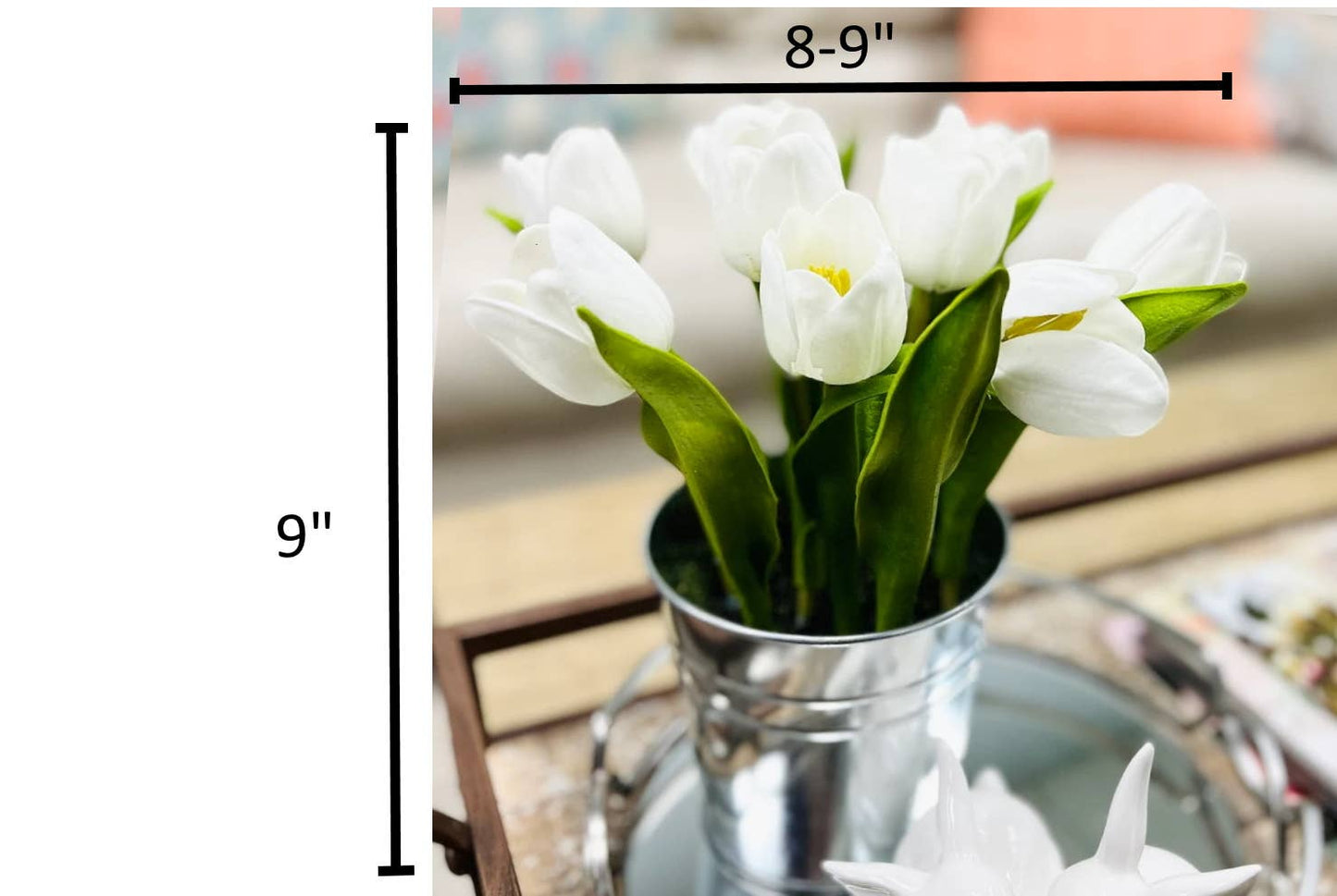 9" real touch tulip centerpiece in silver vase - 9 blooms