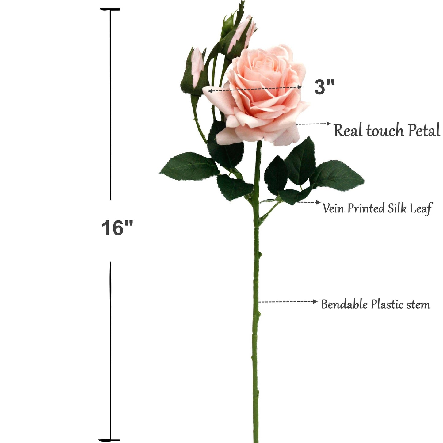16" Real Touch Rose-moisturizing rose petal bendable stem