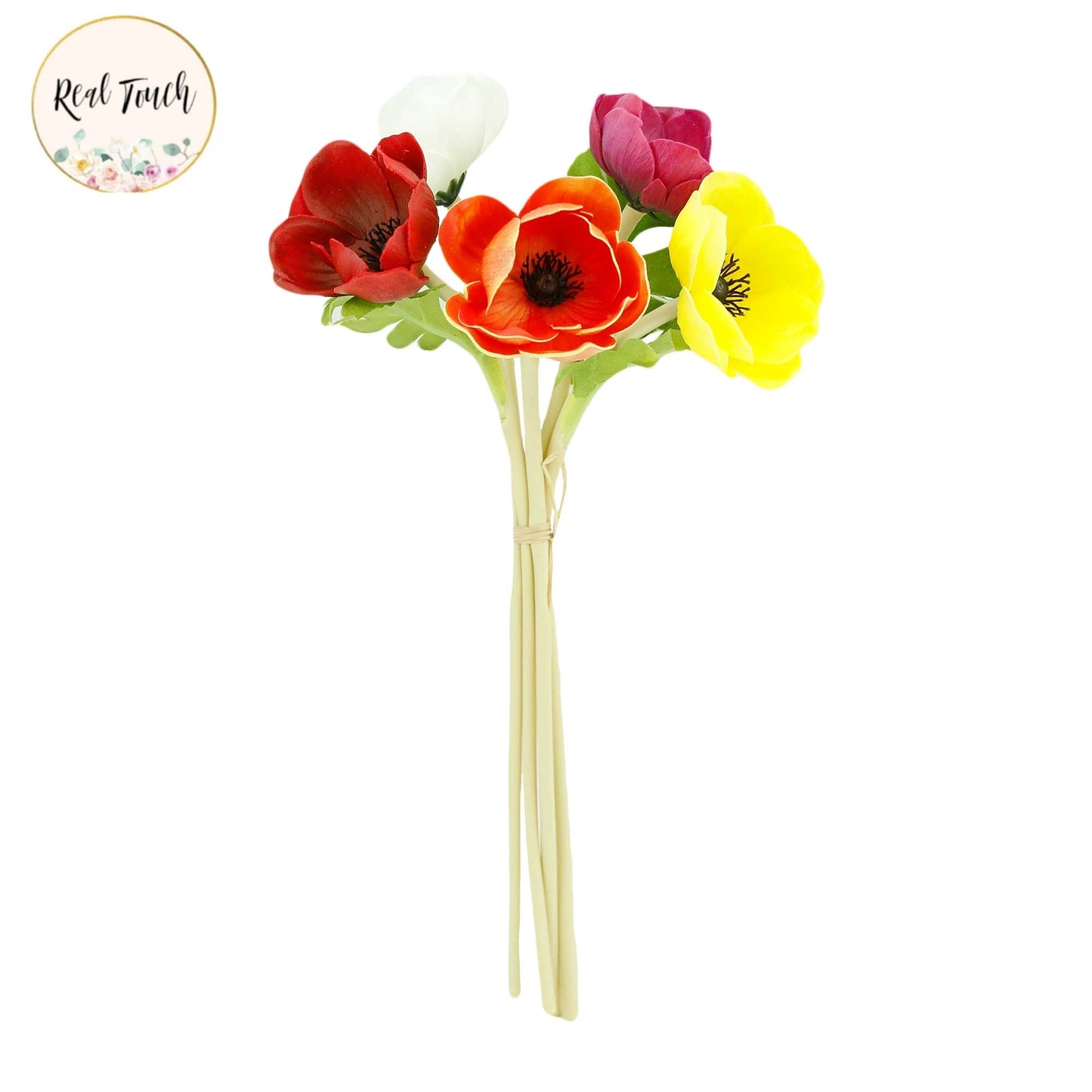 12"Real Touch Anemone bundle-5 stem raffia tied