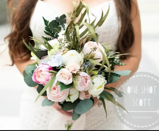 Artificial shades of pink peony bouquet