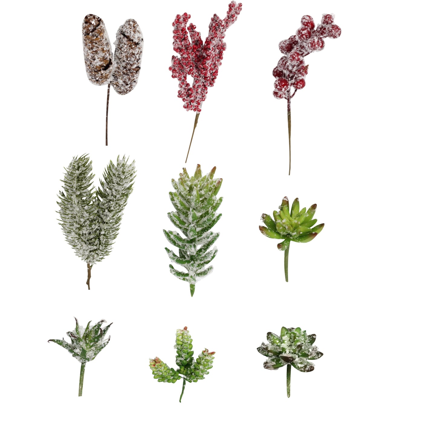 Pack of 18-Artificial Snowy Christmas Floral Succulent Picks