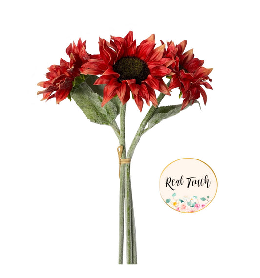 Pack of 3 Stems - Real Touch Faux Sunflower frosted stem