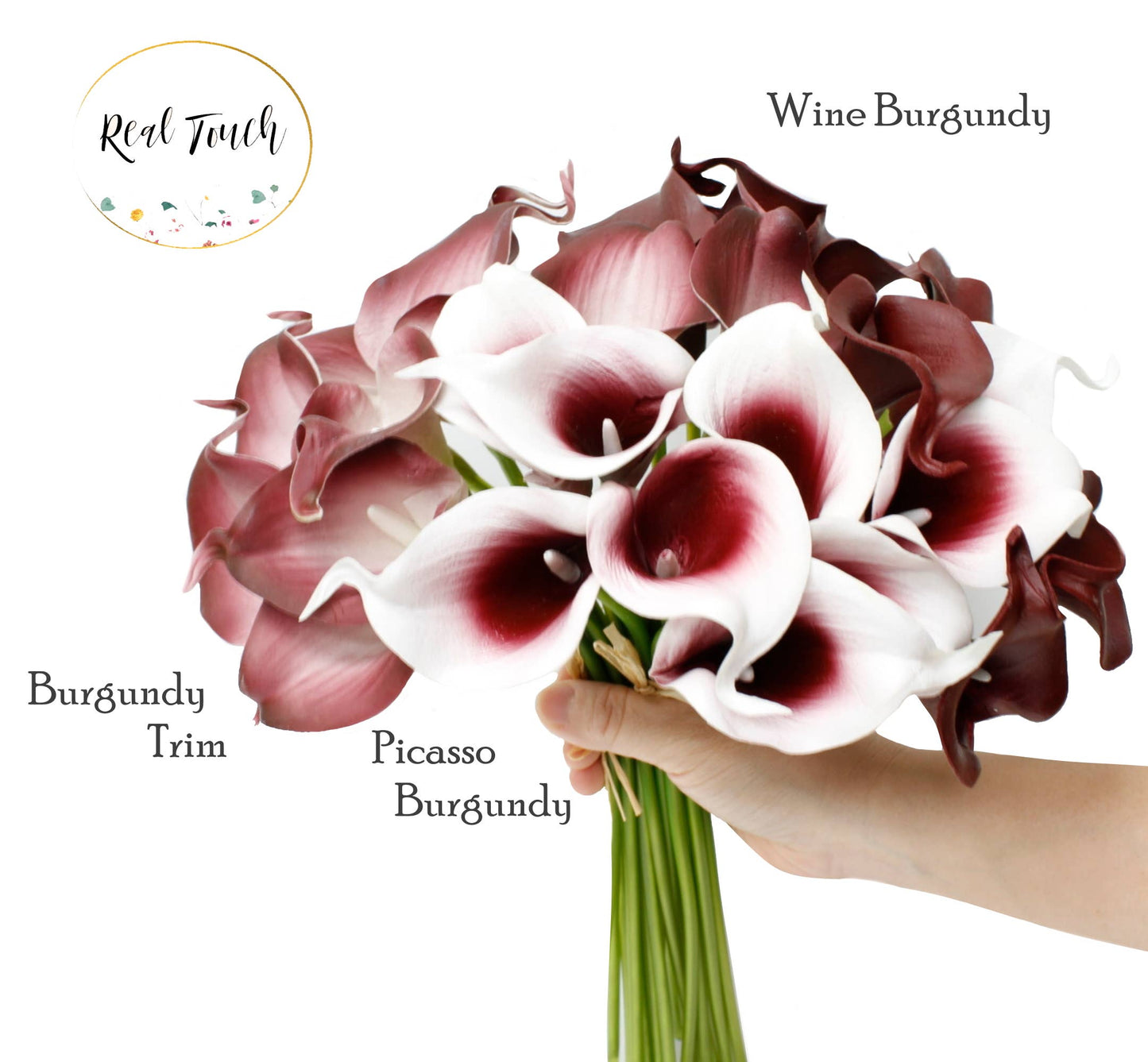 10 stem real touch calla lily-Red burgundy color palette