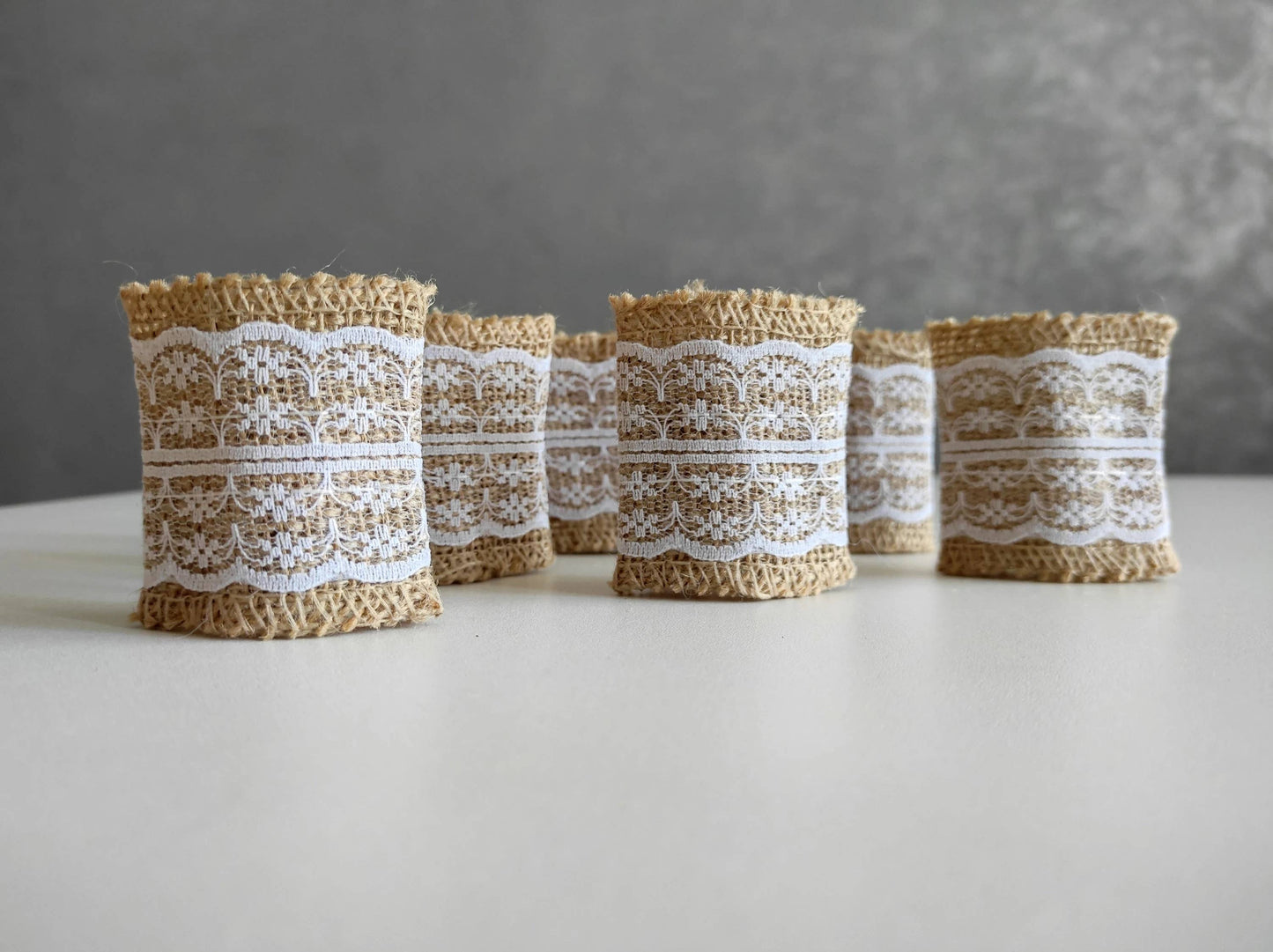 2"Rustic Burlap Napkin ring with Lace-Pack of 6