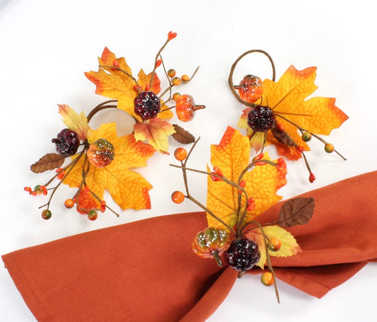 Pack of 6 - Fall napkin rings Maple pumpkin berries