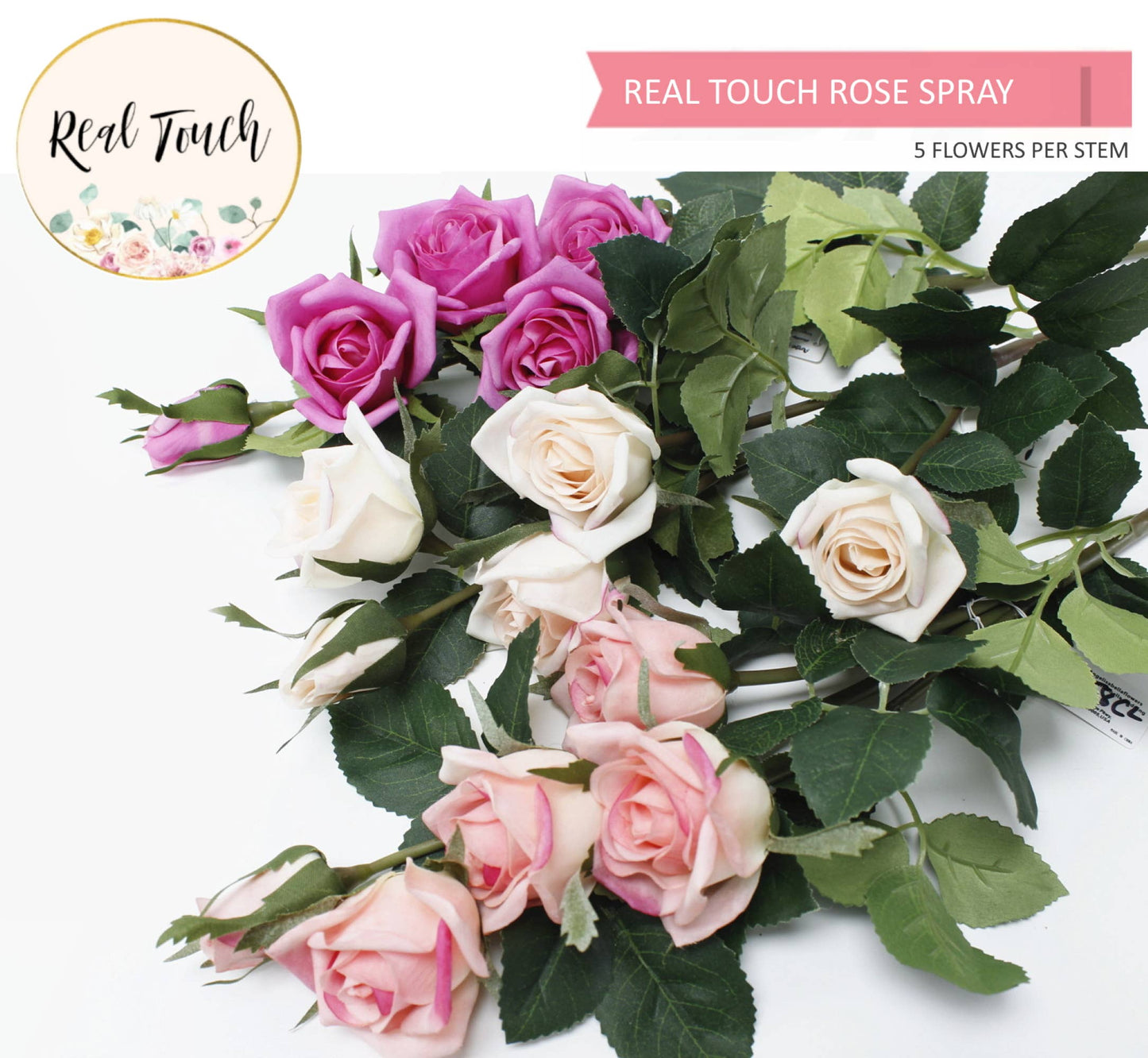 25"-real touch Rose spray x 5 flowers