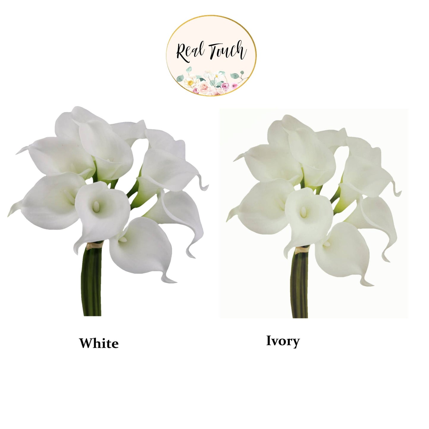 Pack of 10 Real touch calla lilies Cream Ivory White