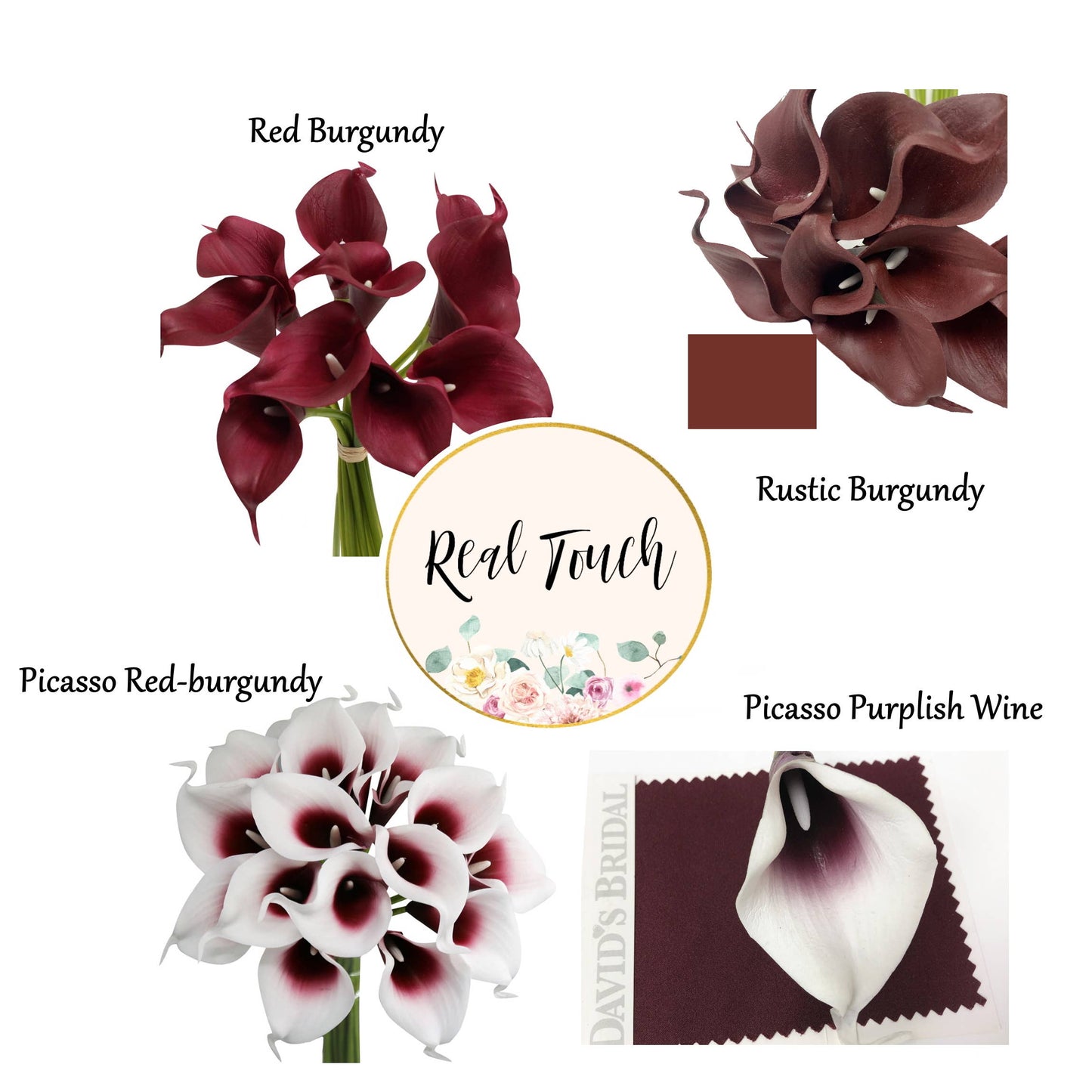 10 stem real touch calla lily-Red burgundy color palette