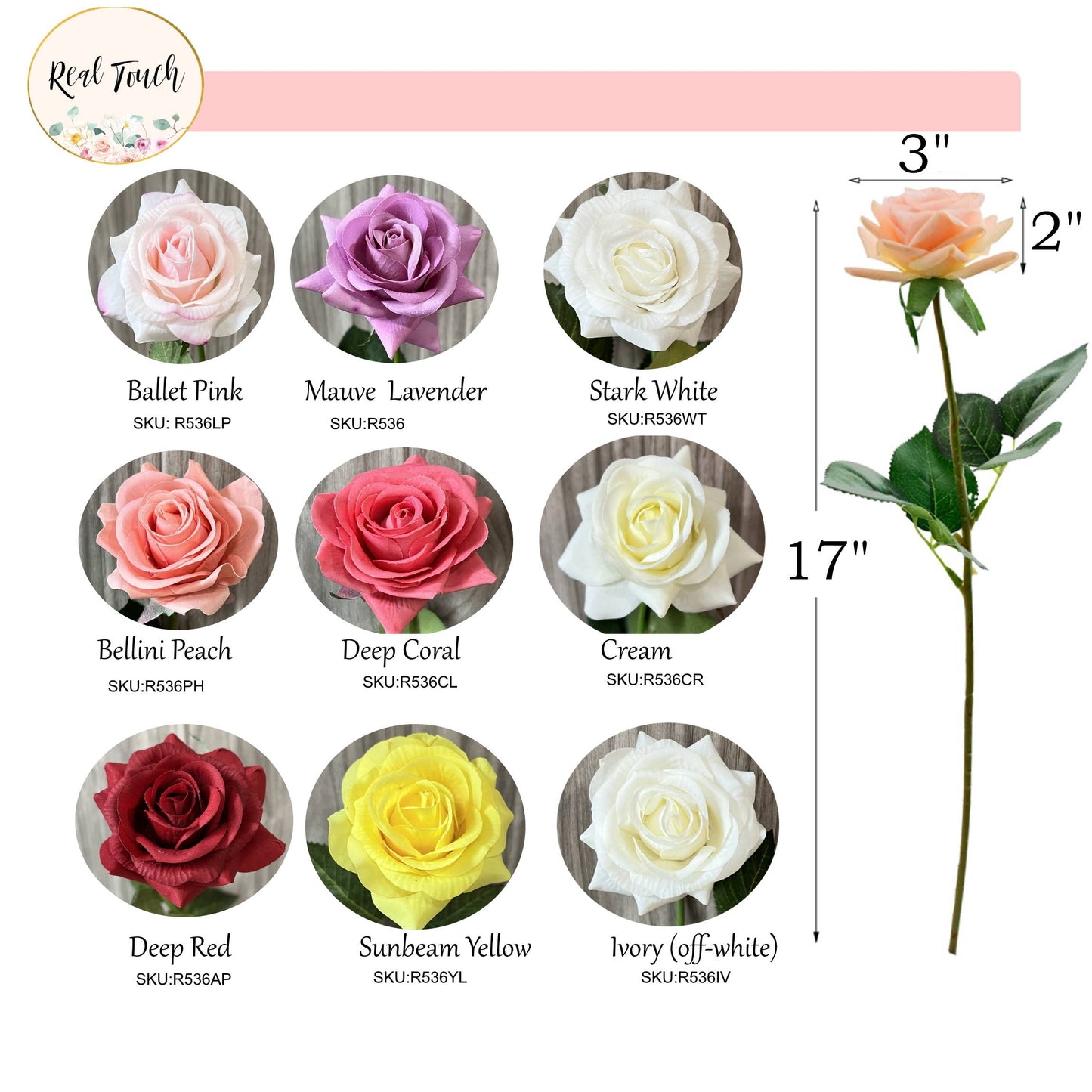 Pack of 48 stems-real touch rose