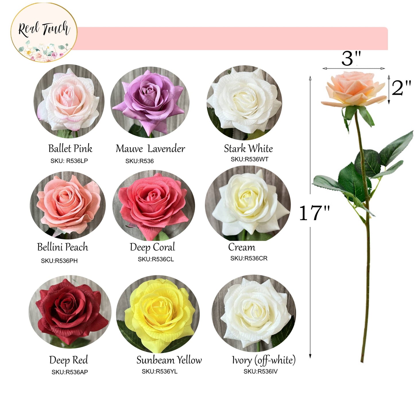 17" Real touch rose stem
