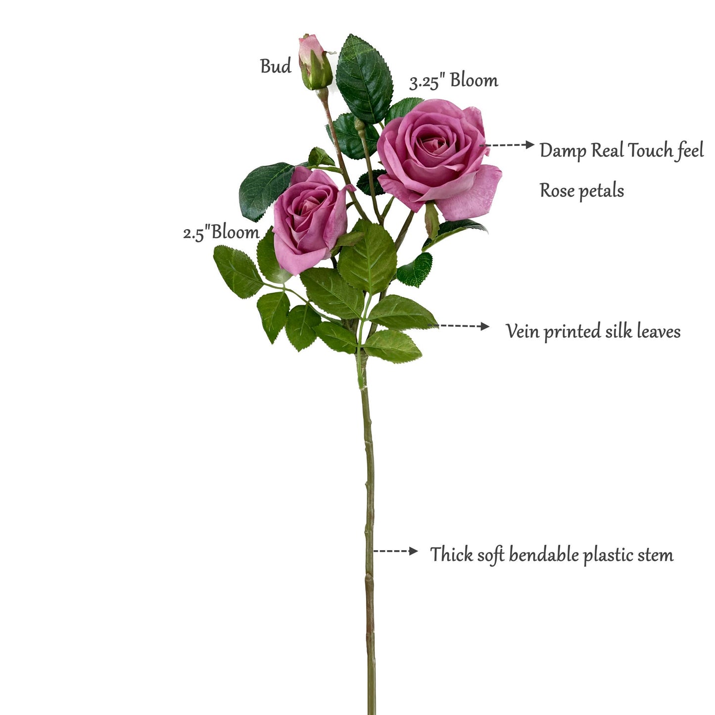 30" Faux Real touch feel Rose-2 flowers 1 bud