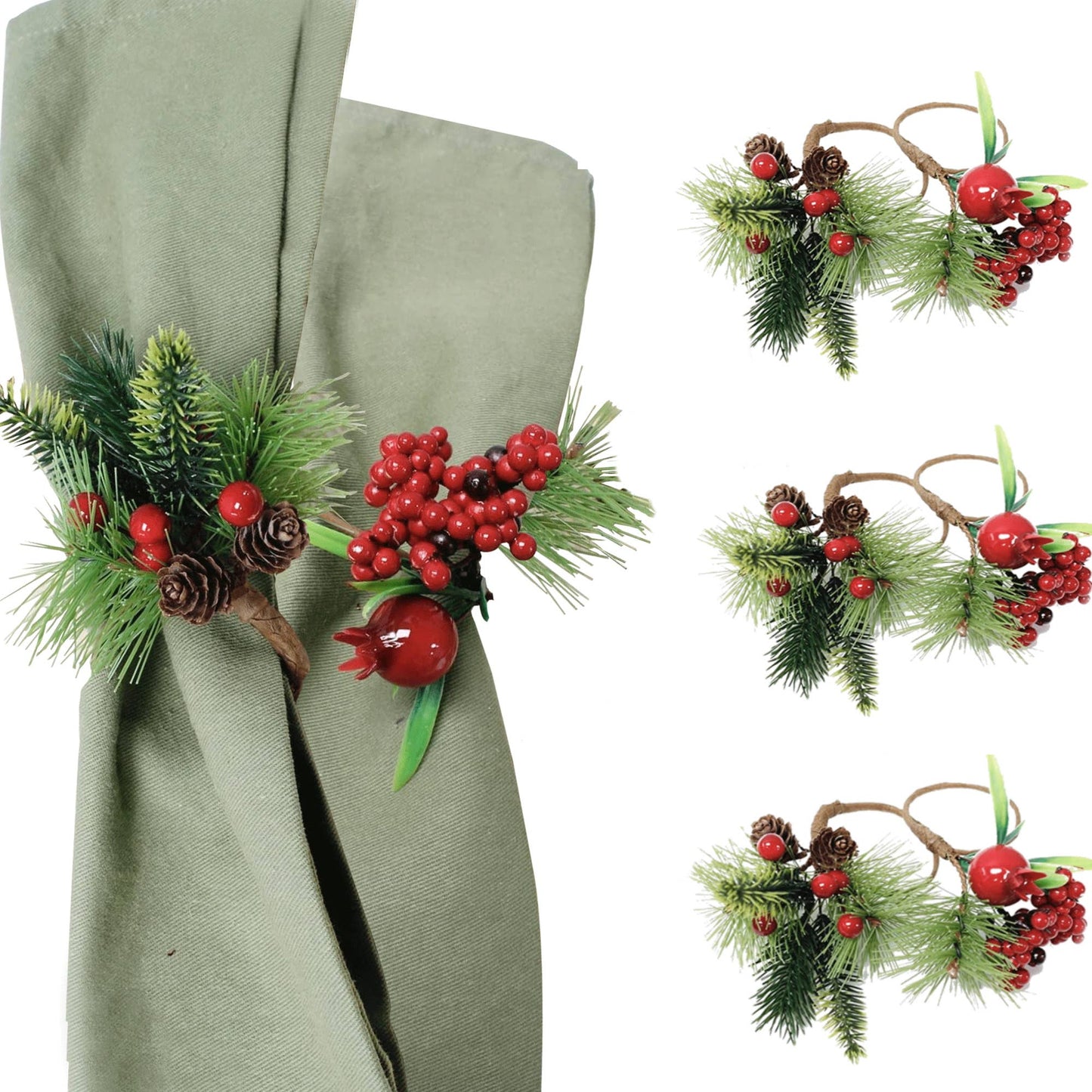 Pack of 6 - Christmas Napkin Ring Berry Pinecones