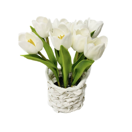 9" Real touch tulip tabletop centerpiece wicker basket