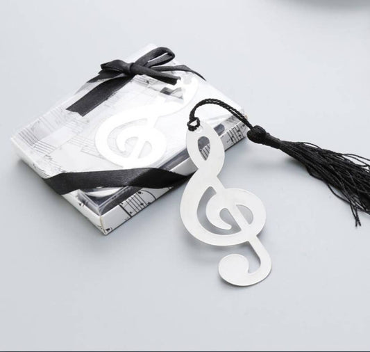 Boxed Bookmark-silver music symbol with tassel