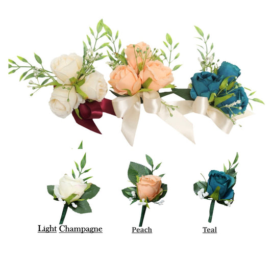 Elegant Artificial Rose Corsage & Boutonniere Kit - Custom Colors Available