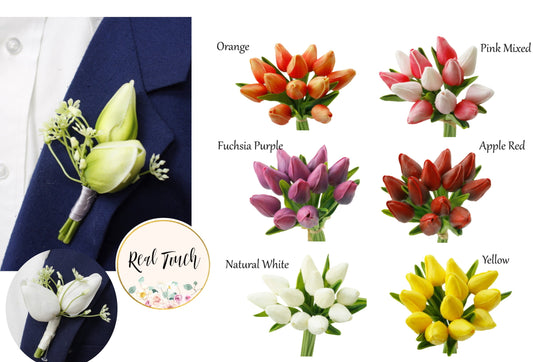 Customizable Tulip Boutonniere with Choice of Ribbon - Pin Included