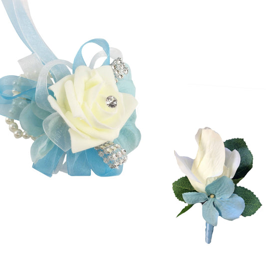 Luxurious Foam Rose & Hydrangea Corsage-Boutonniere Combo for Events