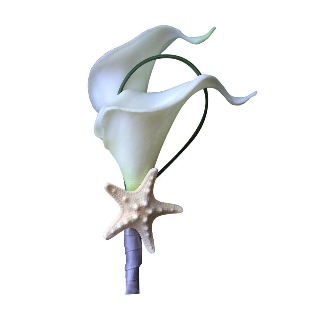 Pick Ribbon color* Calla lily boutonniere with sea star-real touch calla lily. Pin included